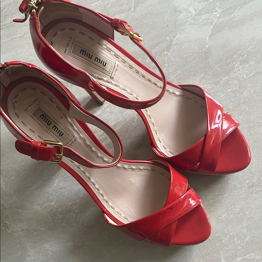 Miu Miu Red Patent Leather Women's Sandals